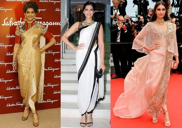 How should the saree be worn to complement the body type of the
