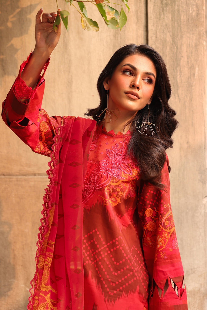 Charizma Combinations – Embroidered Lawn Shirt with Embroidered Chiffon Dupatta and Trouser DSCC4-15