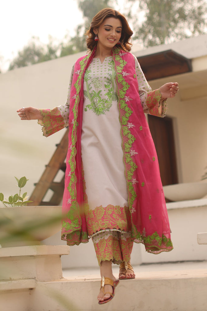 Charizma Print Melody – Printed Lawn Shirt with Embroidered Cotton Net Dupatta and Trouser DSPM4-09