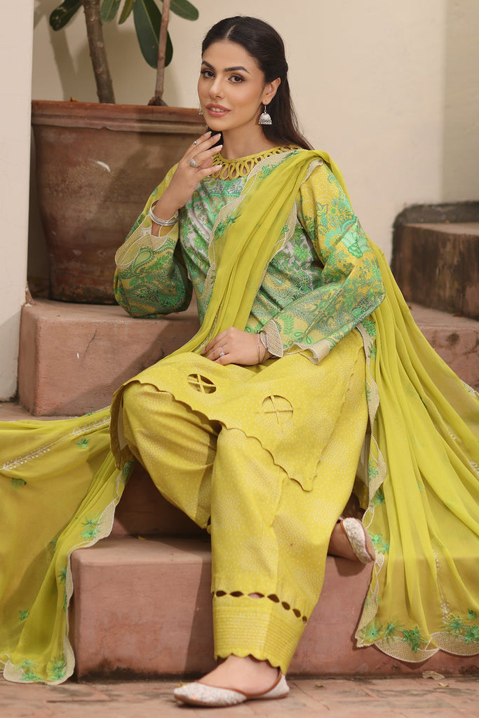 Charizma Print Melody – Printed Lawn Shirt with Embroidered Chiffon Dupatta and Trouser DSPM4-10