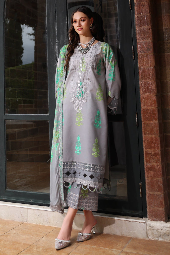 Charizma Combinations – Embroidered Lawn Shirt with Embroidered Chiffon Dupatta and Trouser DSCC4-27