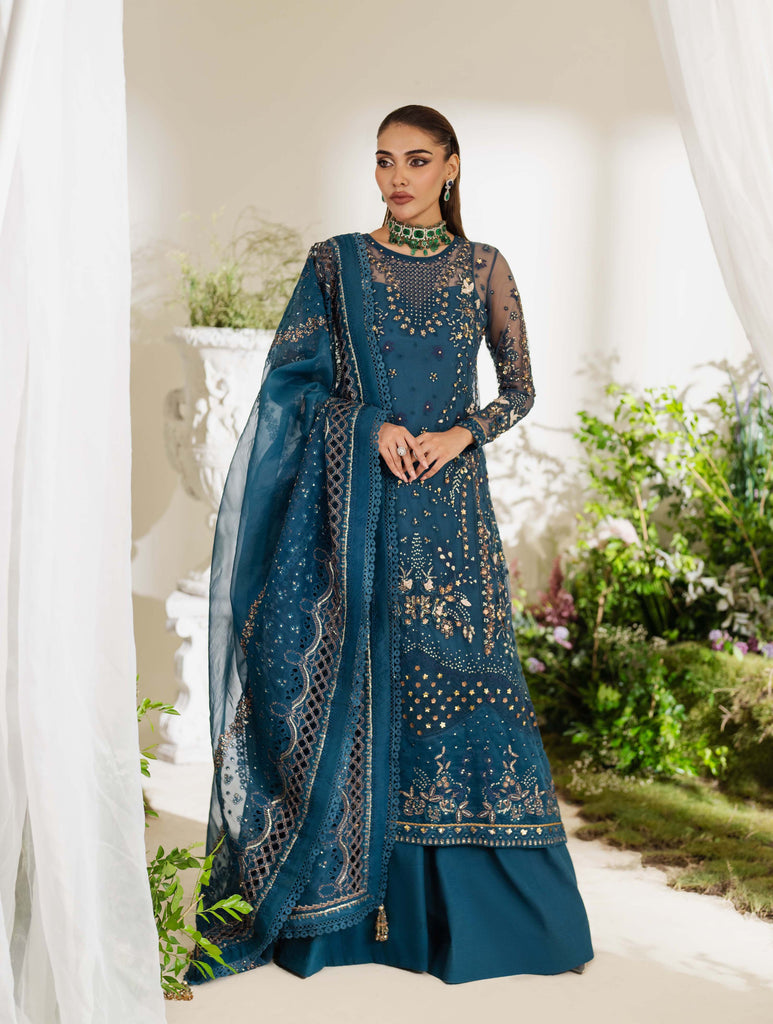 Zoya & Fatima Reem Festive Formals - 4PC Embroidered & Handwork Raw Silk – MALILA