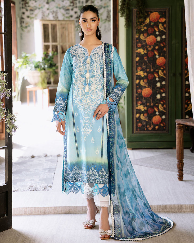 Roheenaz Flora Printed Lawn – Azure