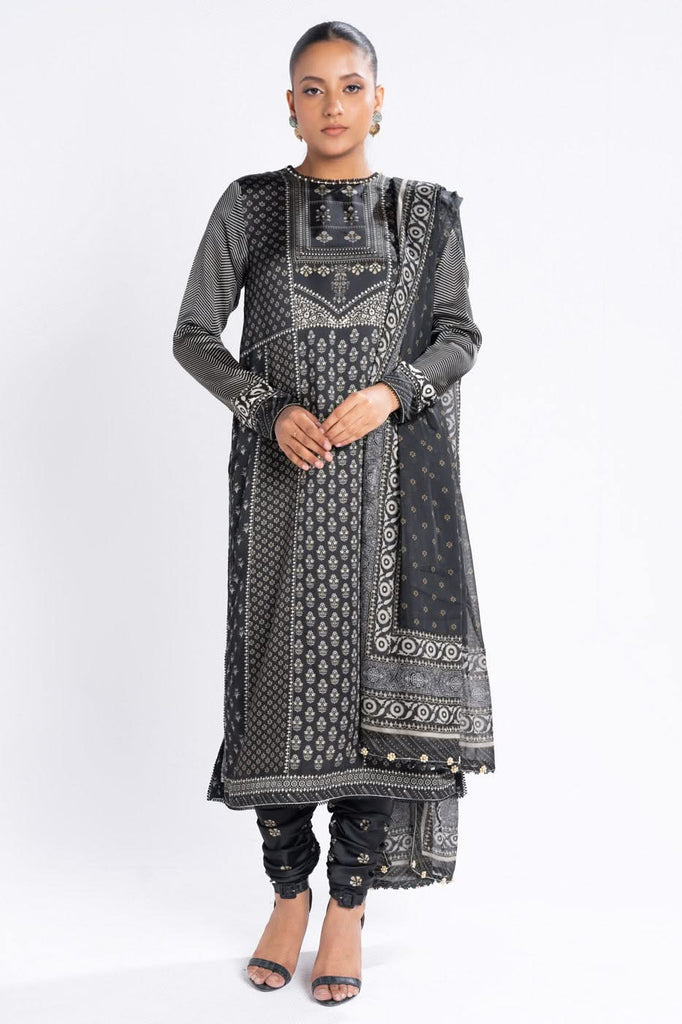 Alkaram Chamois Silk Suit With Printed Tissue Silk Dupatta – SK-05-24-Black