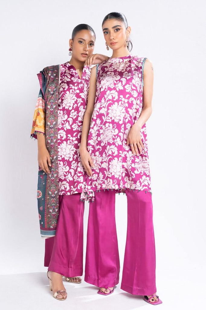 Alkaram Chamois Silk Suit With Printed Tissue Silk Dupatta – SK-12-24-Magenta