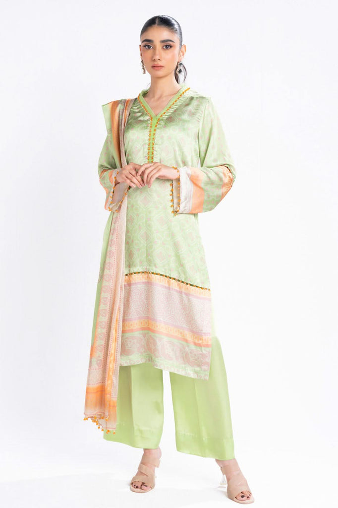 Alkaram Chamois Silk Suit With Printed Tissue Silk Dupatta – SK-15-24-Light Green