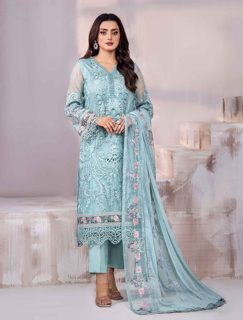 ZA Tehzeeb Stitched/Pret RTW Organza Formals – Blue Pearl