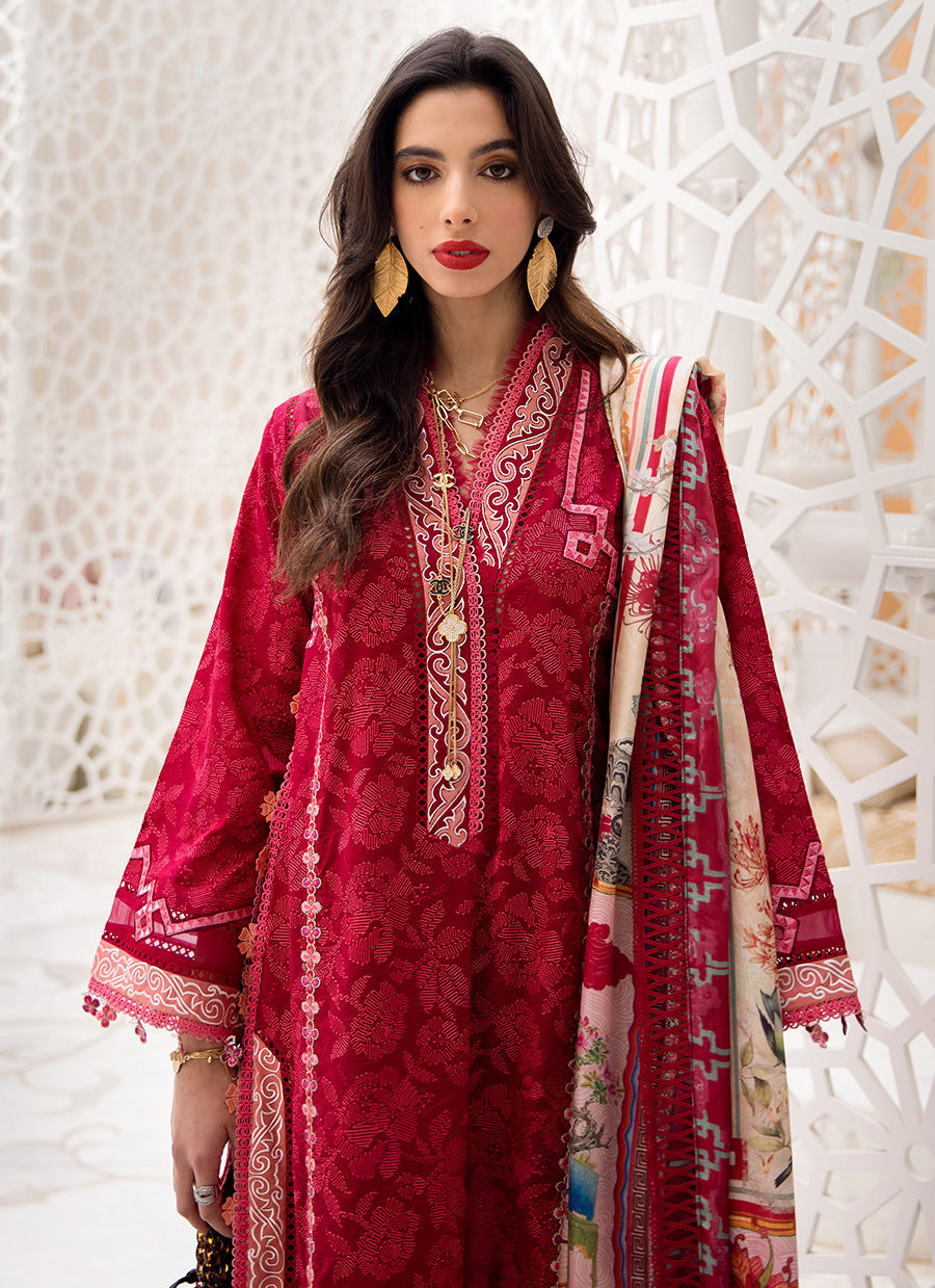 Farah Talib Aziz Luxury Lawn Collection 2023 – Zeitoun Red – YourLibaas