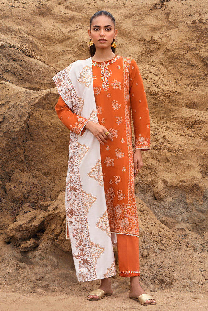 Cross Stitch Satin Collection RUST AURA-3PC SATIN PRINTED SUIT