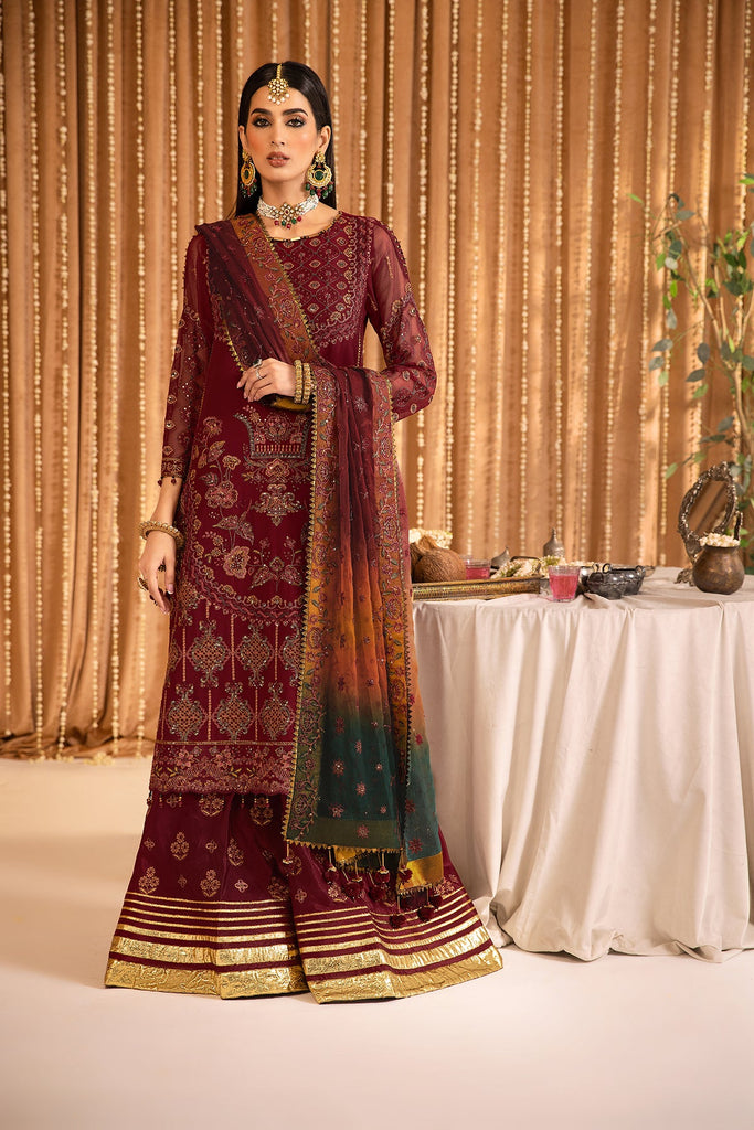 Alizeh Mehfil-e-Uroos Formal Collection – Roheen - V16D01 Embroidered Chiffon Maroon