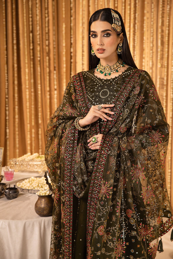 Alizeh Mehfil-e-Uroos Formal Collection – Mahveen - V16D07 Embroidered Chiffon Olive