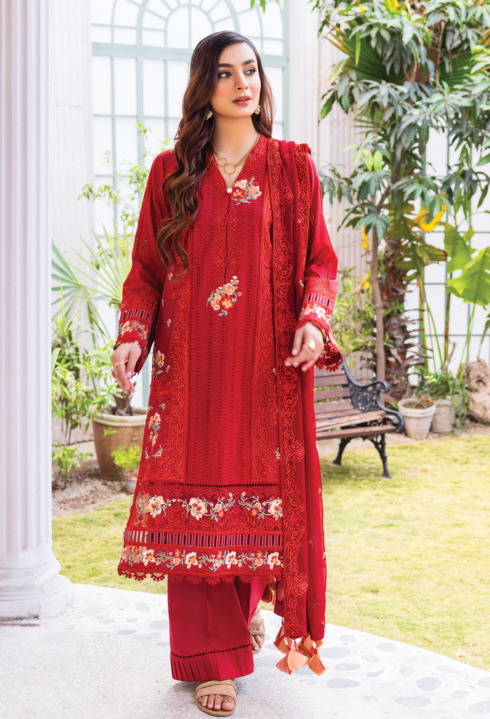 Adan's Libas Rarity Glance Lawn Collection 2023 – Debian Red