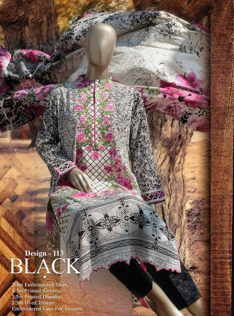 HZ Textiles Premium Embroidered Lawn Collection Vol-1 – Design 113 Black