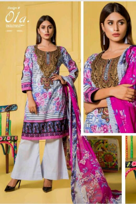 RangReza Designer Embroidered Lawn Collection – 1A