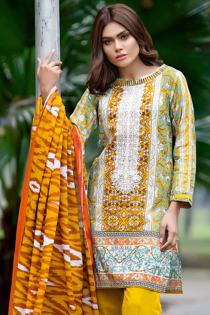 Gul Ahmed Summer 2017 - Yellow 3 PC Embroidered Lawn Dress CL-250 B