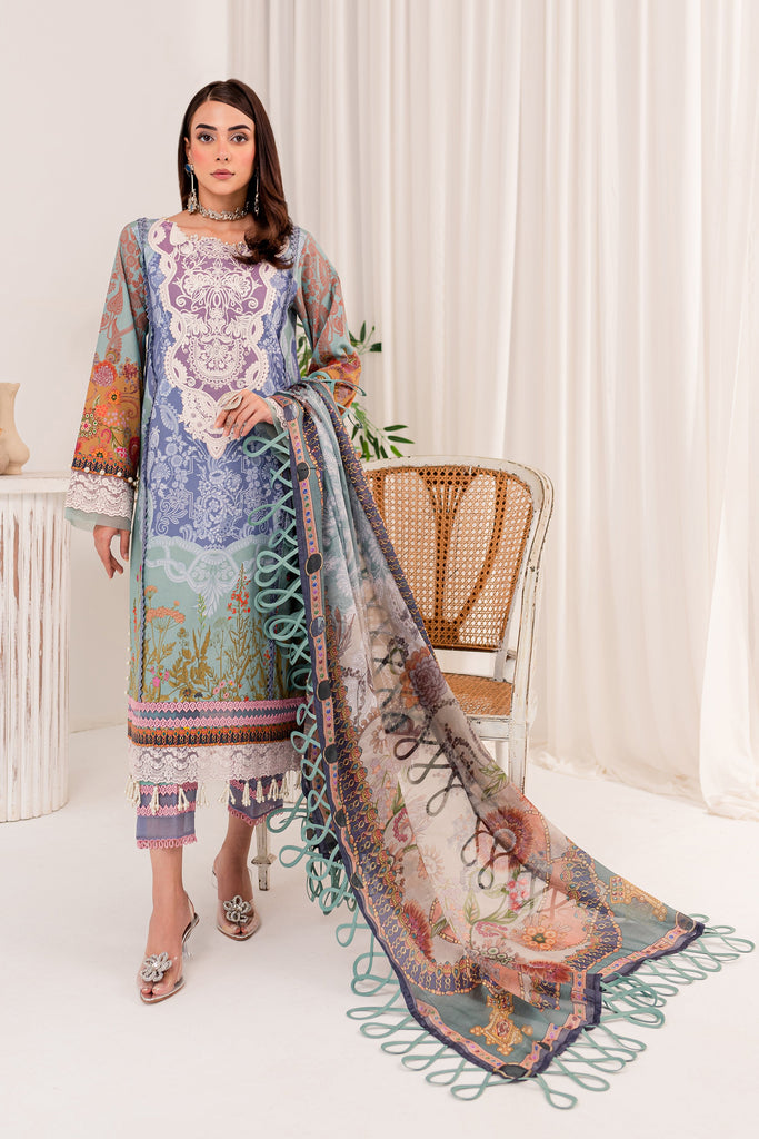 Jade Queen's Court Lawn with Silk Dupatta – D-08