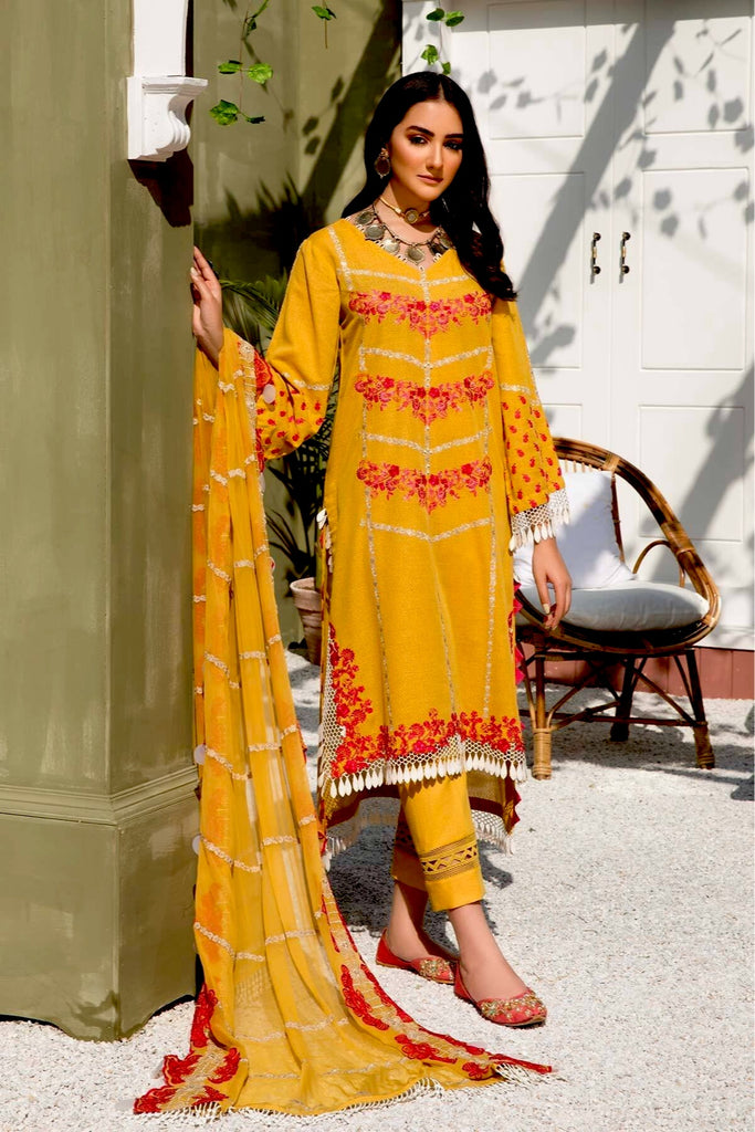 Charizma Signature Embroidered Lawn Karandi Collection 2021 – Sunshine Musk CLK-05