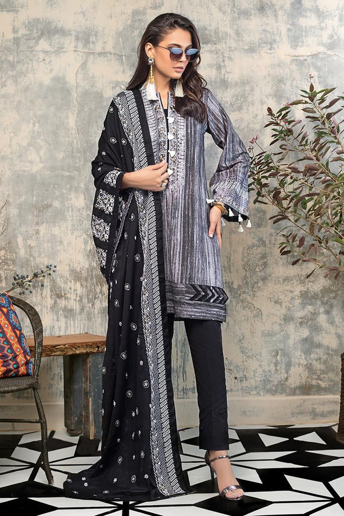 Gul Ahmed Winter Collection – 3 PC Embroidered Suit with Denting Lawn Dupatta K-112