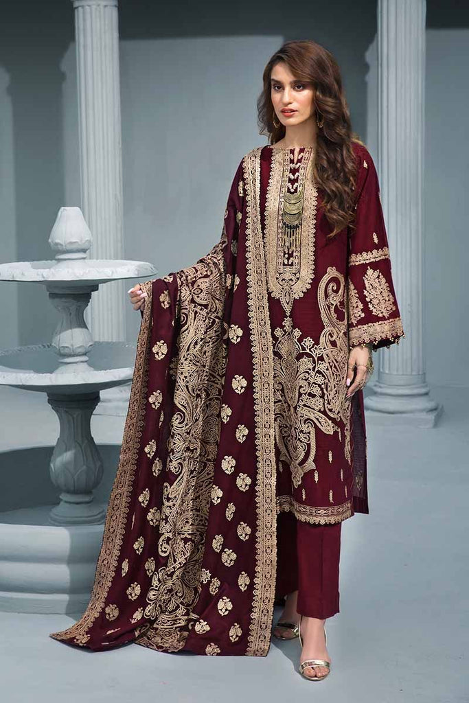 Gul Ahmed Poshak-E-Chinar Embroidered Shawl Collection 2019 – Maroon 3 PC AYE-01