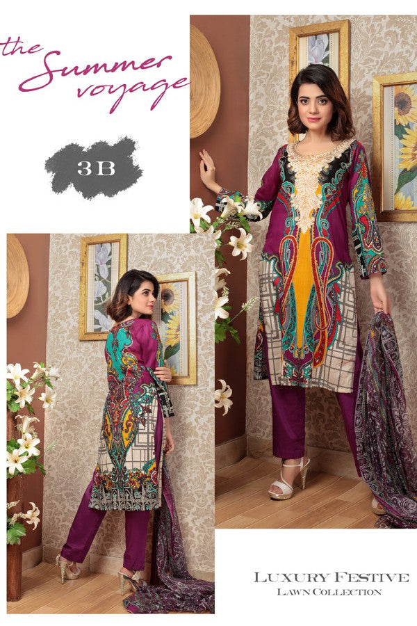 Needle Creation Elegant Embroidered Lawn Collection '17 – 3B