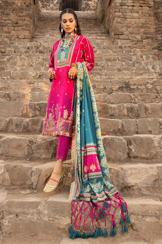 Gul Ahmed Summer Basic Lawn 2021 · 3PC Unstitched Banarsi Brocade Lawn Suit With Gold Printed Lawn Dupatta CL-1186 B