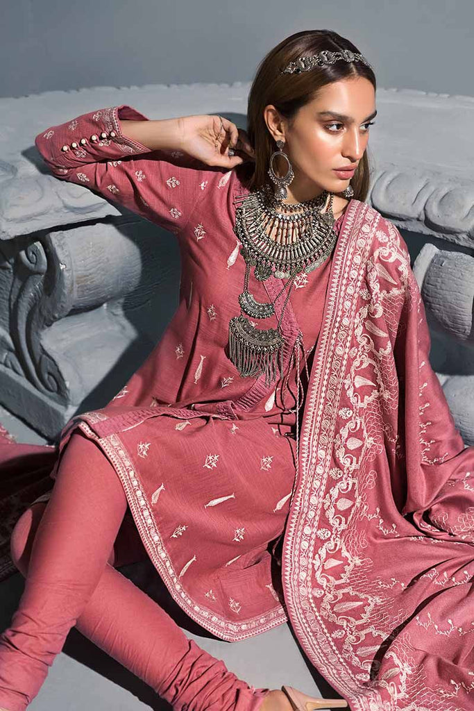 Gul Ahmed Poshak-E-Chinar Embroidered Shawl Collection 2019 – Tea Pink 3 PC AYE-02