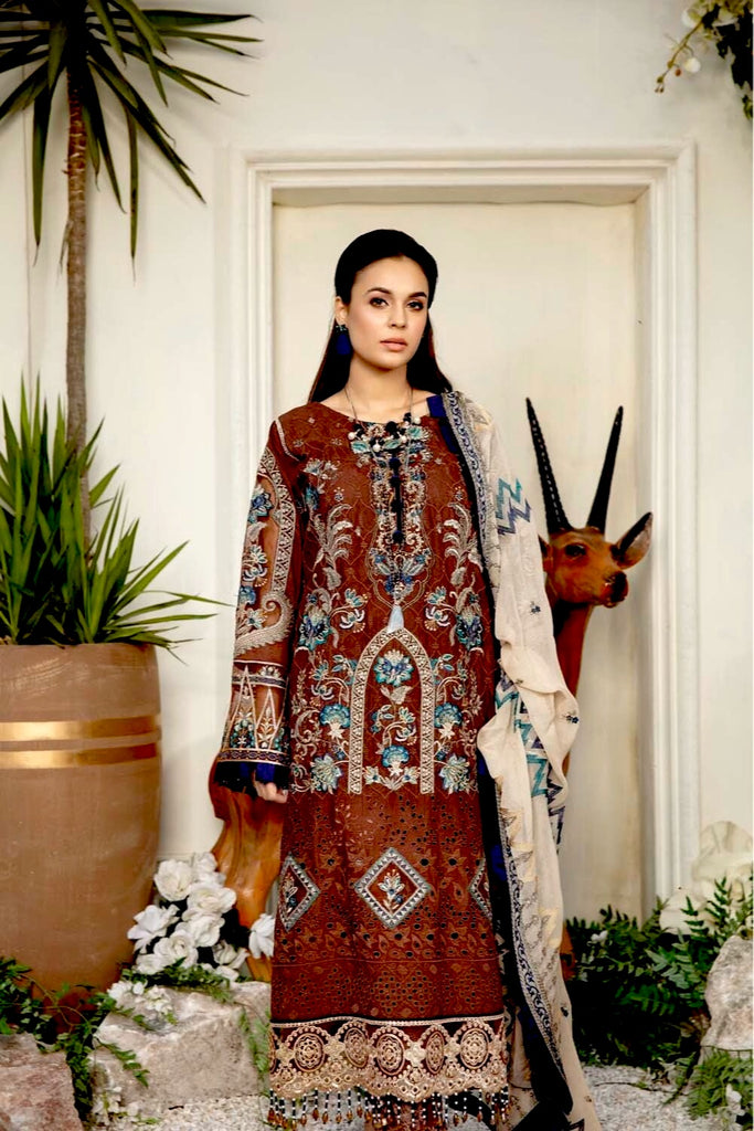 Adan's Libas · Wisteria Schiffli Embroidered Lawn Collection – Burnt Umber