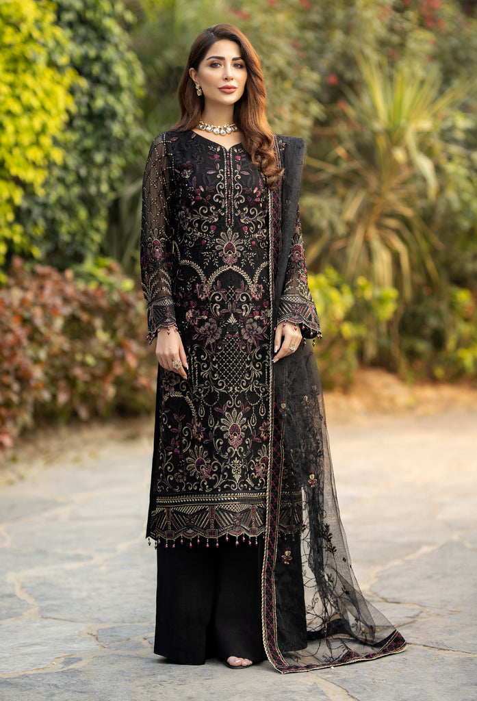 Adan's Libas Wisteria Embroidered Chiffon Collection – Black Pearl