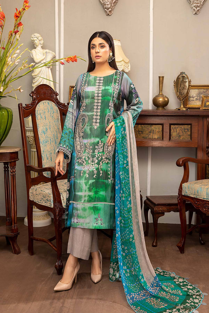 Bin Rashid by Charizma · Embroidered Linen Masoori with Chiffon Dupatta – BR-02