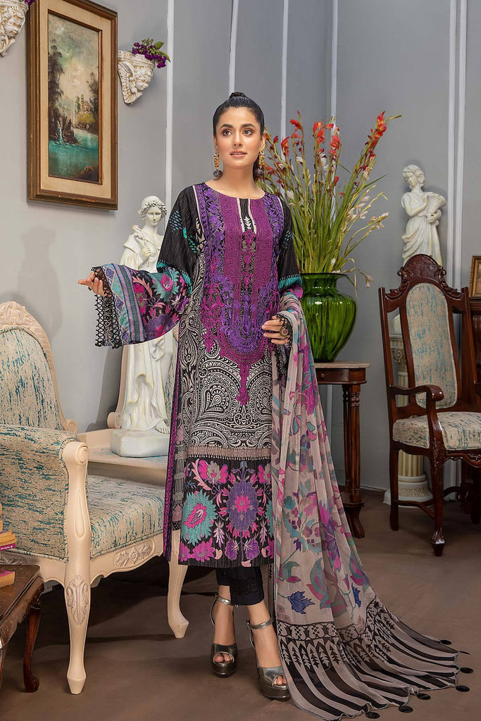 Bin Rashid by Charizma · Embroidered Linen Masoori with Chiffon Dupatta – BR-08