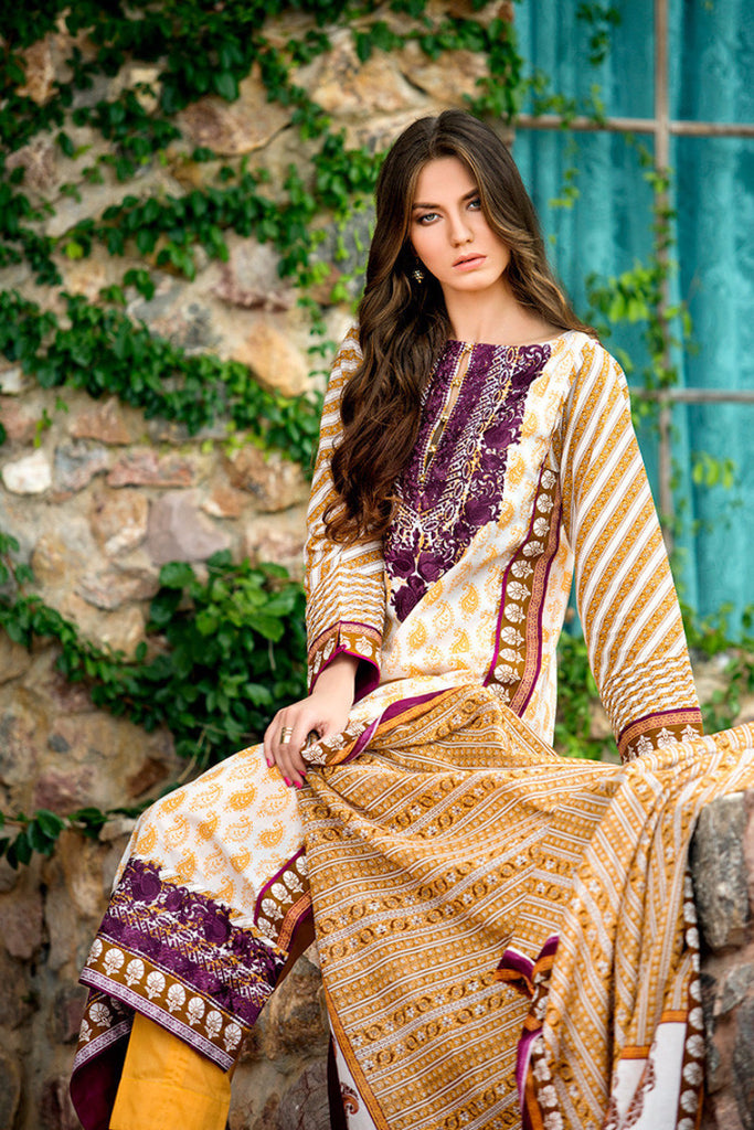 Gul Ahmed Cream Embroidered Lawn CL-138 B - YourLibaas
 - 1