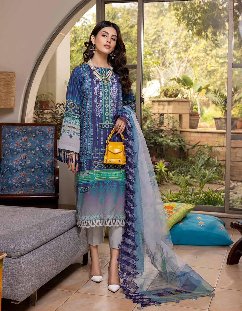 Charizma Aniiq · Printed Lawn Suit with Embroidered Organza Net Dupatta – ANS-10 Glitter Twilight