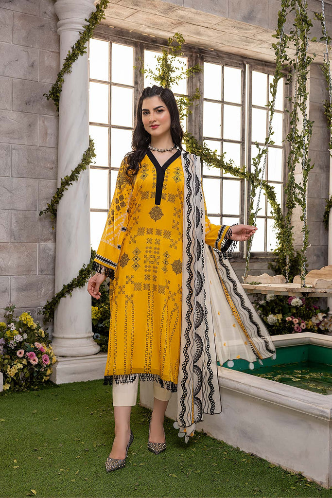 Charizma Combinations · Embroidered Lawn Suit With Embroidered Chiffon Dupatta – CCS-19