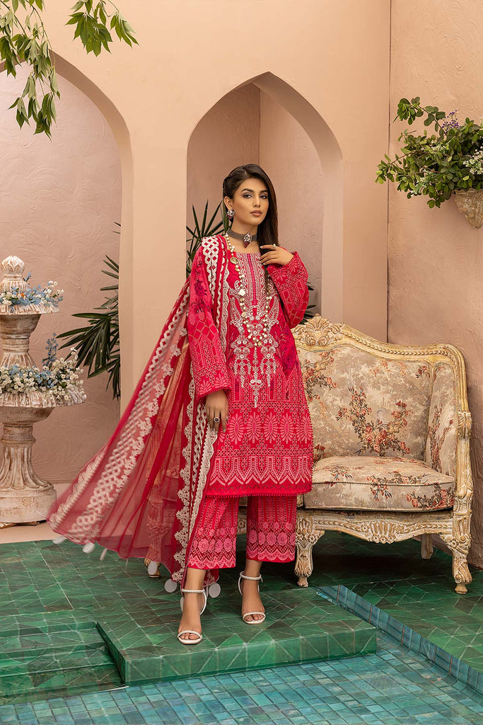 Charizma Combinations · Embroidered Lawn Suit With Embroidered Chiffon Dupatta – CCS-24