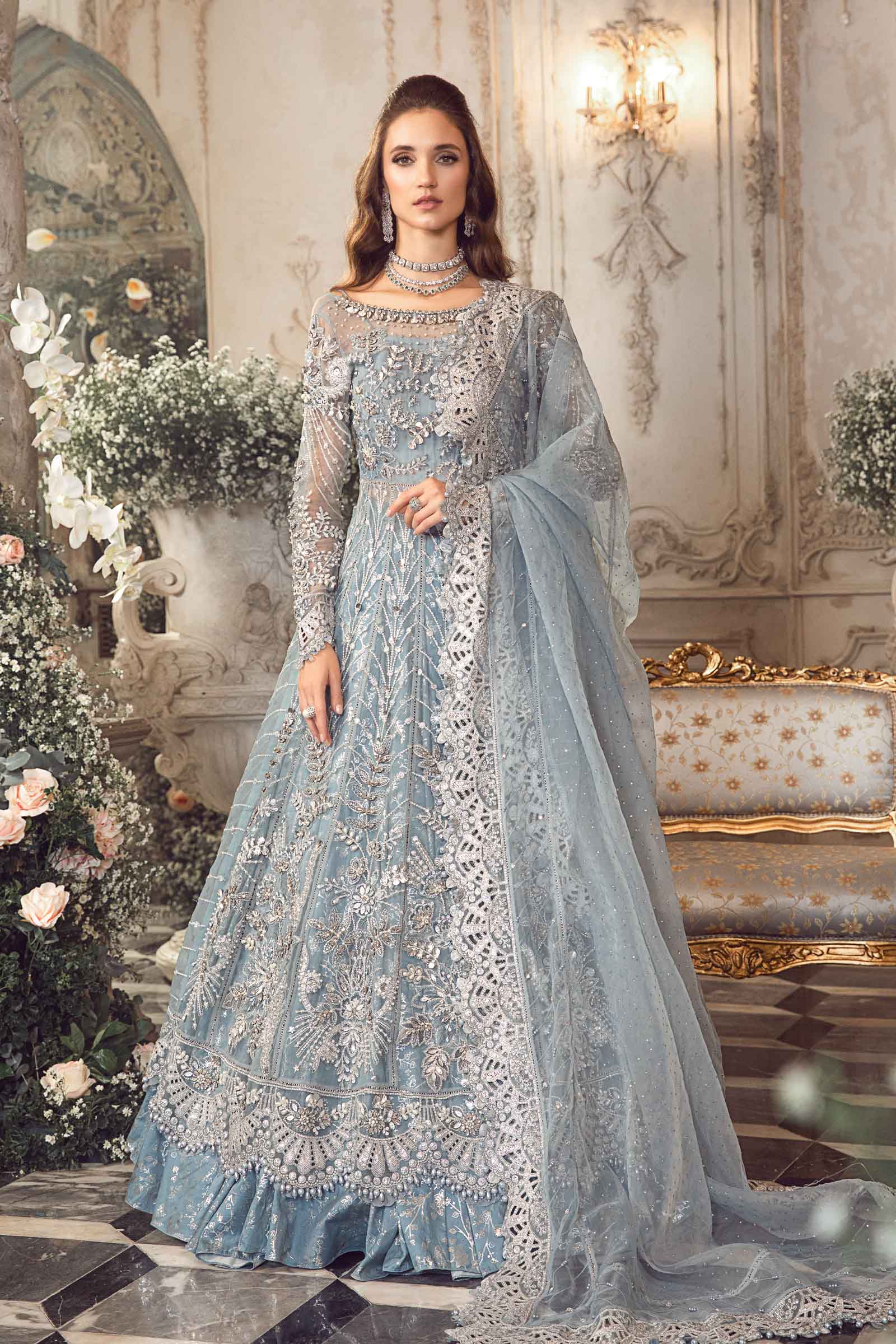 MARIA.B MBroidered Luxury Wedding Formals – Ice Blue BD-2702 – YourLibaas