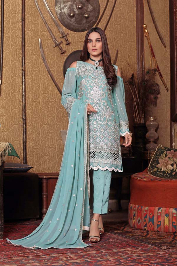 Angan by Zebaish – Luxury Embroidered Chiffon Formal Collection – Blushing Bromeliad