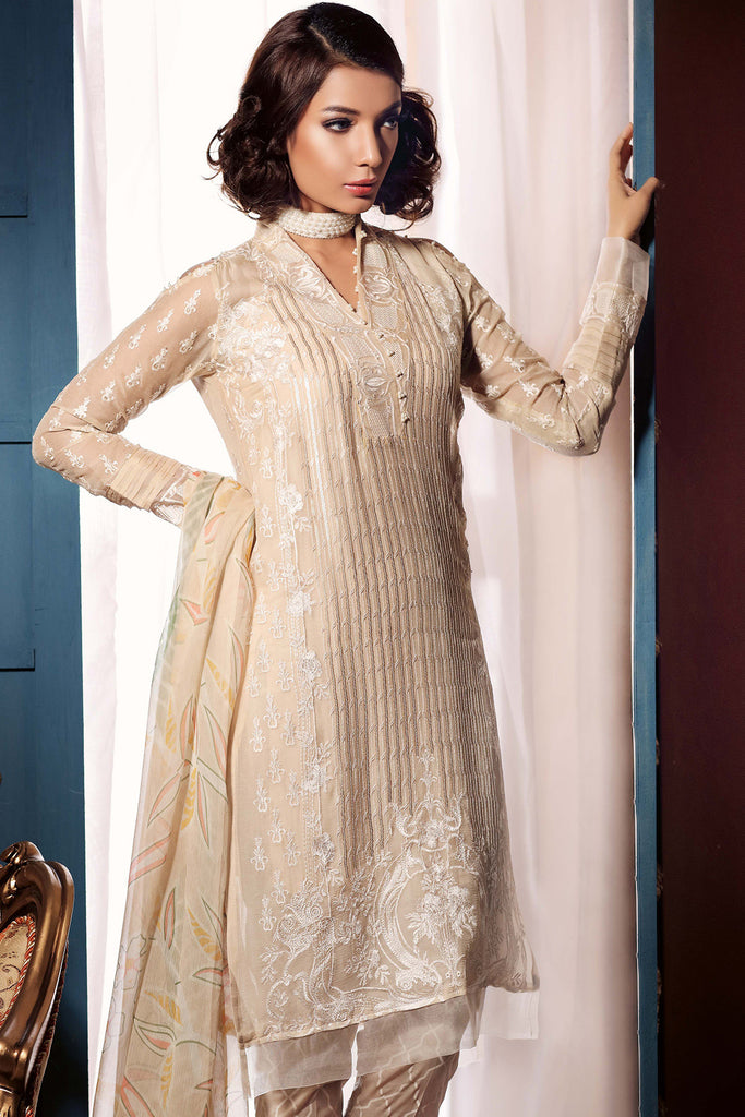 Gul Ahmed Luxury Chiffon Collection - Beige 3 Pc La Chiffon Embroidered C-474