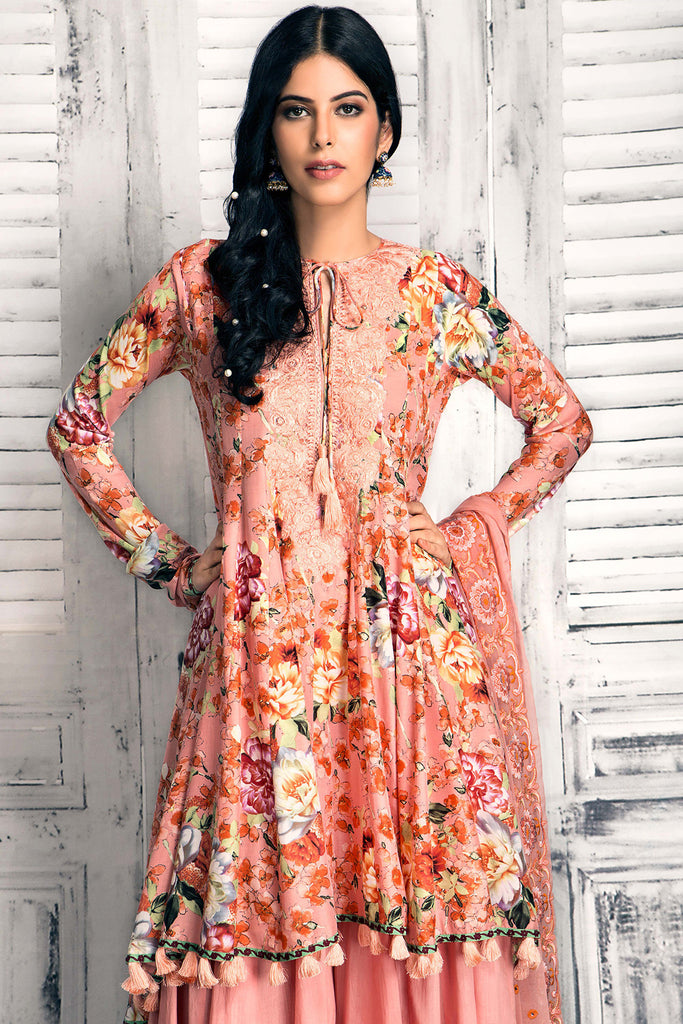 Gul Ahmed Luxury Festive Eid Collection - Tea Pink 3 Pc Premium Embroidered Chiffon FE-46