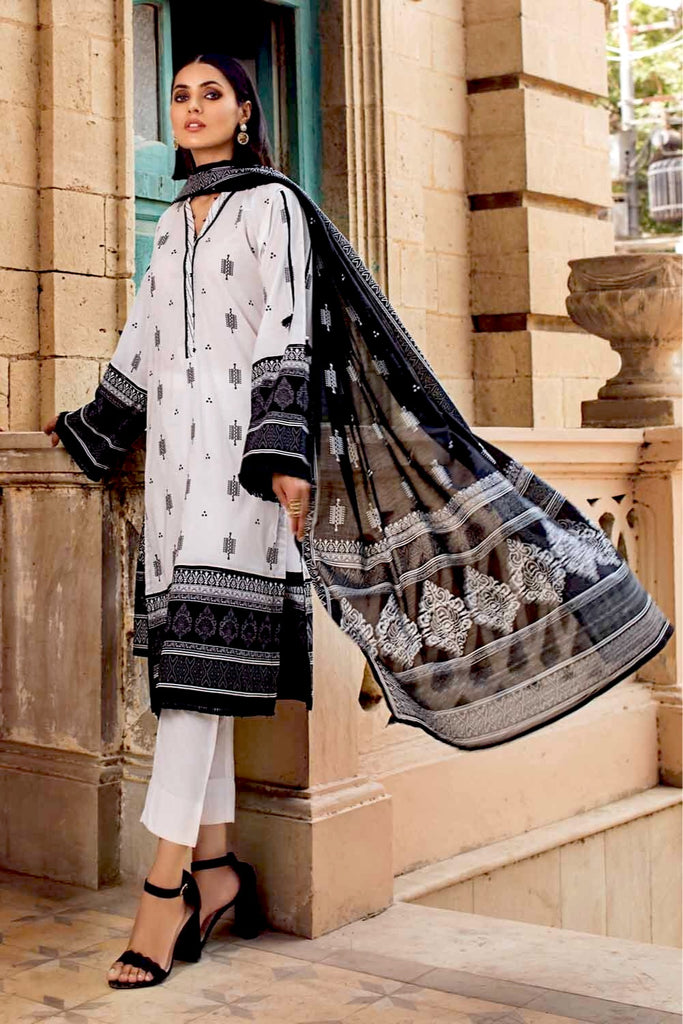 Gul Ahmed Black & White Lawn Collection – 3PC Printed Lawn Suit With Lawn Dupatta B-12011