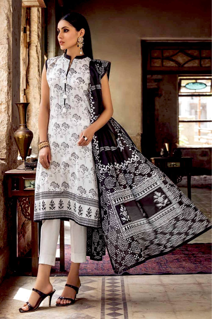 Gul Ahmed Black & White Lawn Collection – 3PC Printed Lawn Suit With Lawn Dupatta B-12002