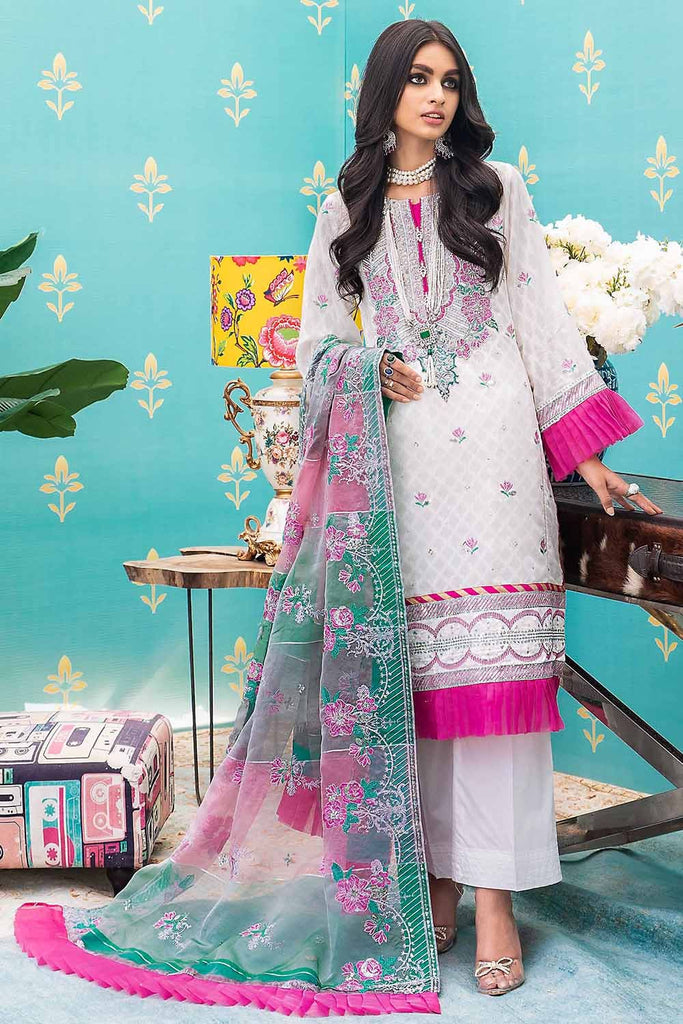 Gul Ahmed Festive Eid-ul-Adha Collection – 3PC Jacquard Embroidered Suit with Striped Organza Dupatta FE-12025