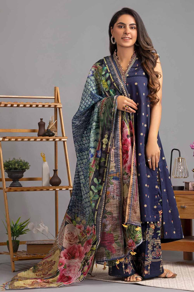 Gul Ahmed La'Fleur Collection – 3PC Lawn Embroidered Suit with Printed Dupatta  DB-22001