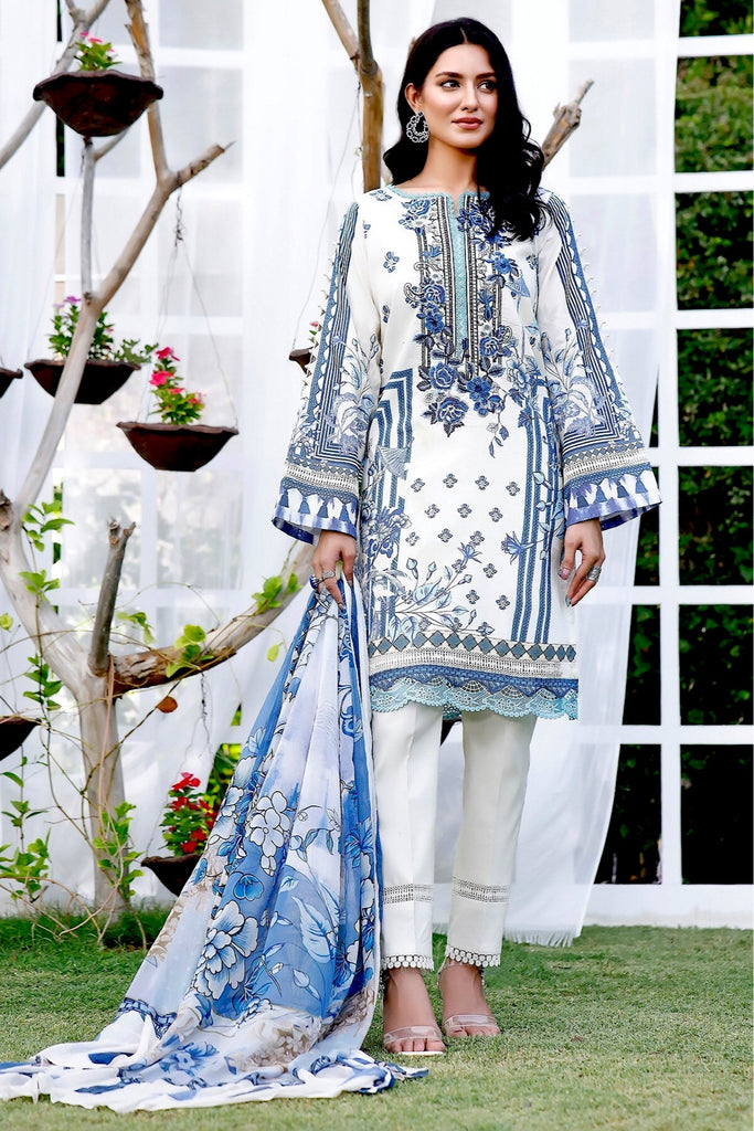 Jade by Firdous Urbane Embroidered Lawn Collection Vol-2 – 19811-B Blue/White