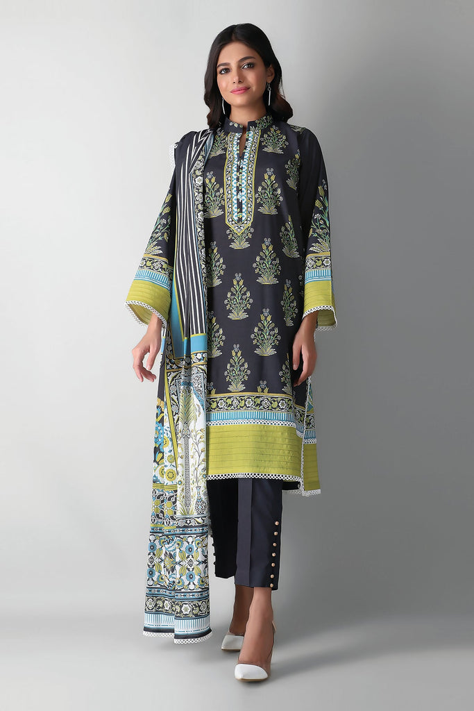 Khaadi Printed 3 Piece · Full Suit – A210545 Black