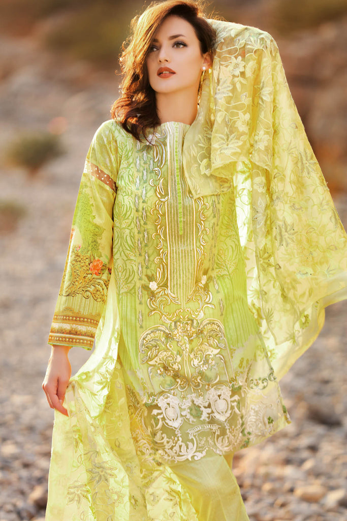 Gul Ahmed Summer 2017 - Yellow 3 PC Premium Embroidered Chiffon Dress PM-171