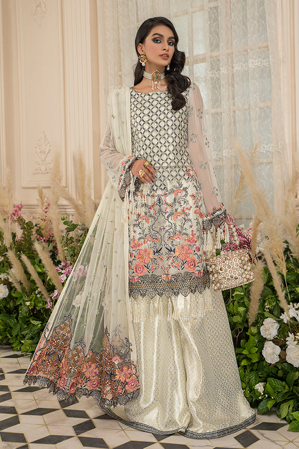 Nourang Festive Collection by Maryam's – D-211 Pearl White