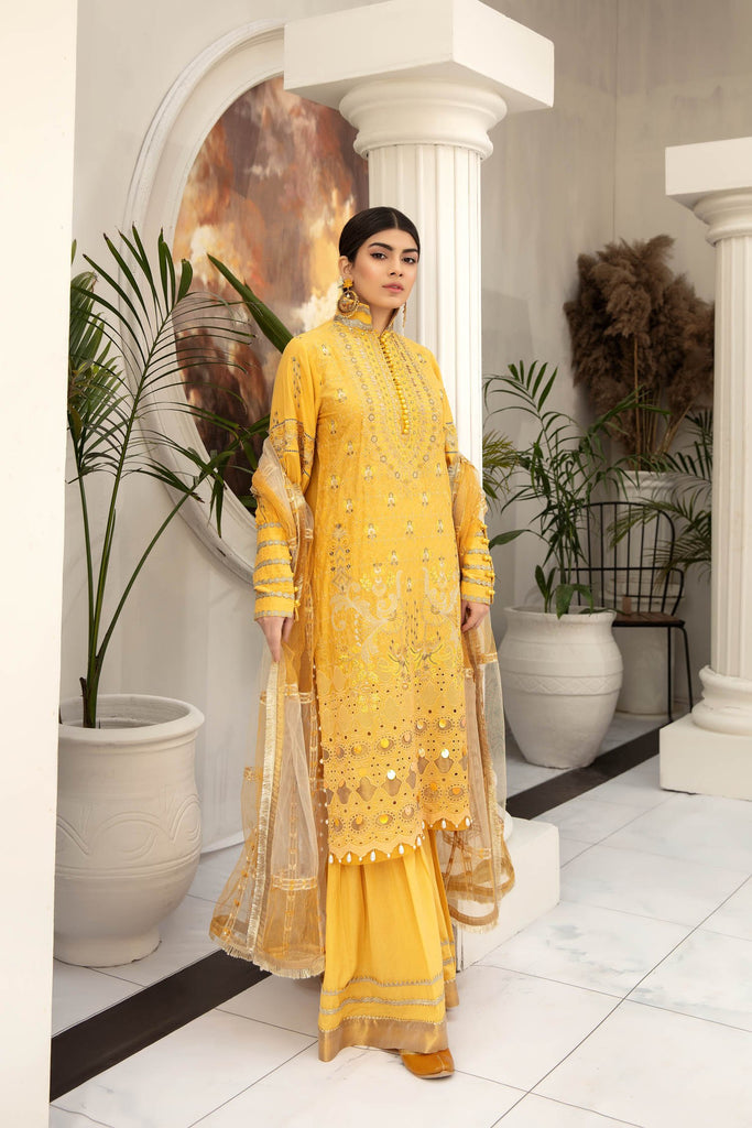 Adan's Libas Schfffli Embroidered Lawn Collection 2021 – Canary