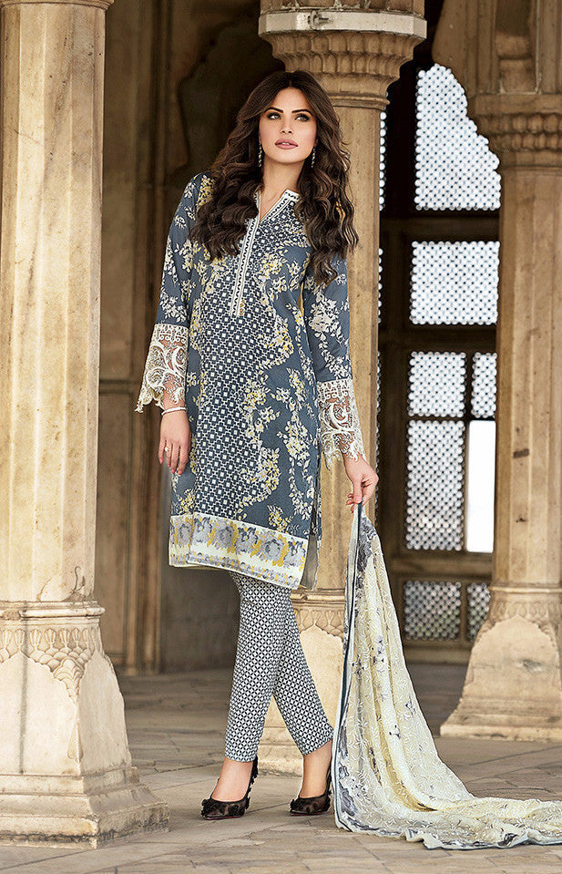 Gul Ahmed Light Grey Premium Embroidered Chiffon PM-107 - YourLibaas
 - 1