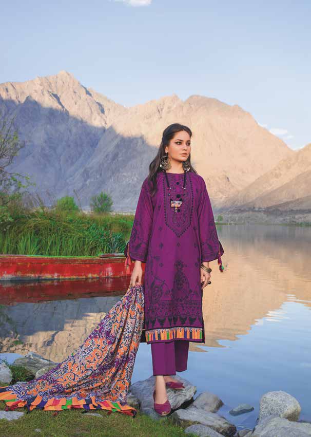 Gul Ahmed Winter Collection 2021 · 3 PC Khaddar Suit with Linen Shawl – PVS-12012