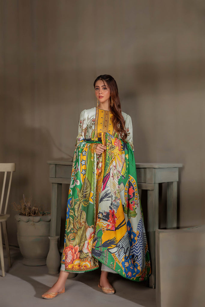 Sana & Samia by Lala Embroidered Woolen Print Collection – Citrine